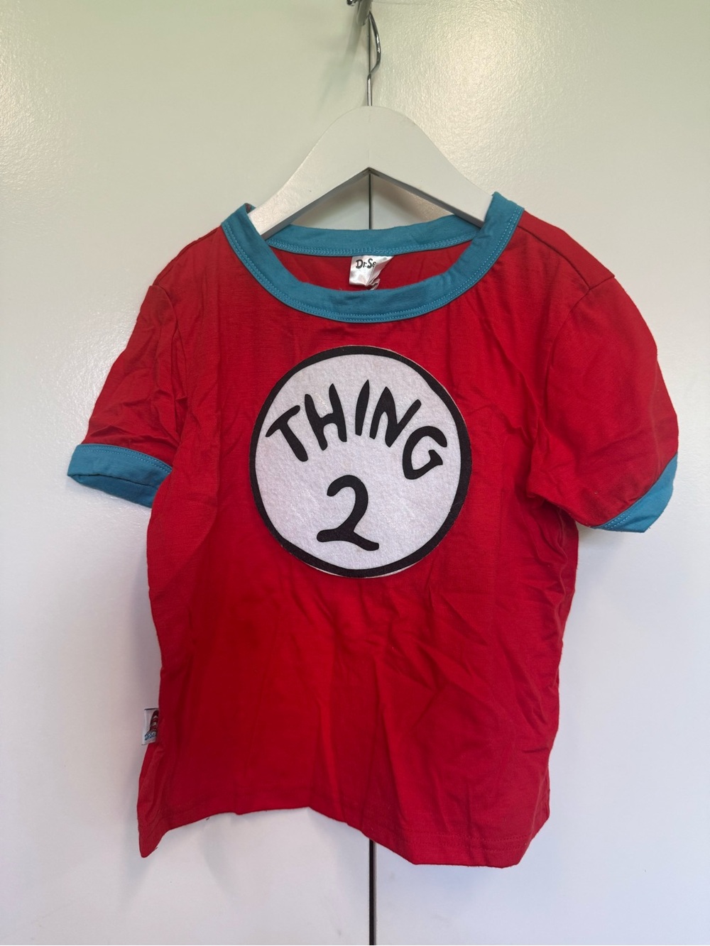 Thing 1, thing 2 costume - t shirt, gloves and number.  Dr Seuss day, Halloween